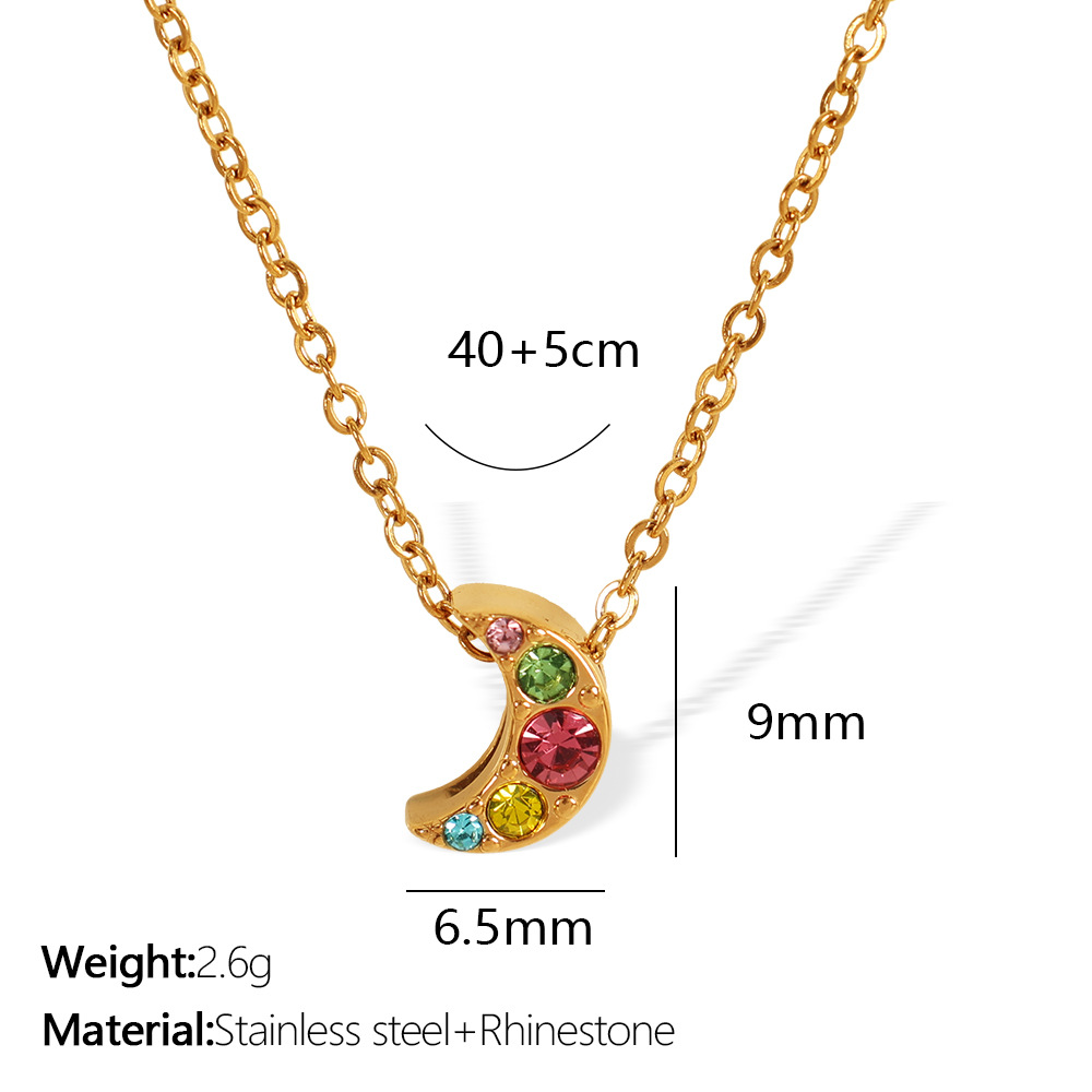 1 Piece Simple Series Moon Stainless Steel  Gold Color Rhinestone Women's Pendant Necklaces h5 